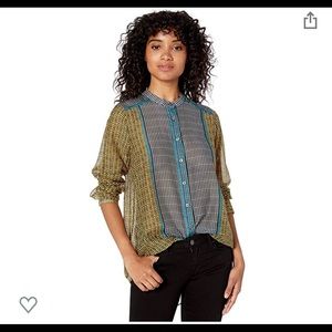 BCBG MAZ AZRIA BORDER WEAVE TIE FRONT SHIRT LARGE